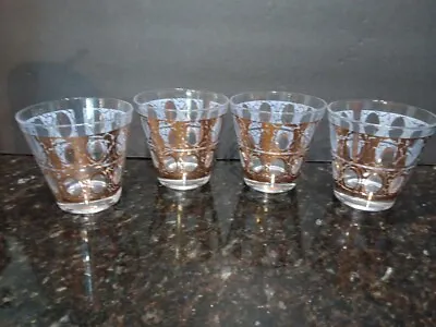 Set Of 4 Mcm Culver Green 22k Gold Trim Low Ball Scotch Glasses Evc • $22.49