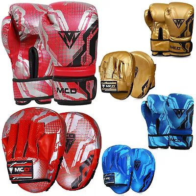 MCD Kids Boxing Gloves And Focus Pads Junior Mitts Children Gel Pad MMA Gloves • £10.99