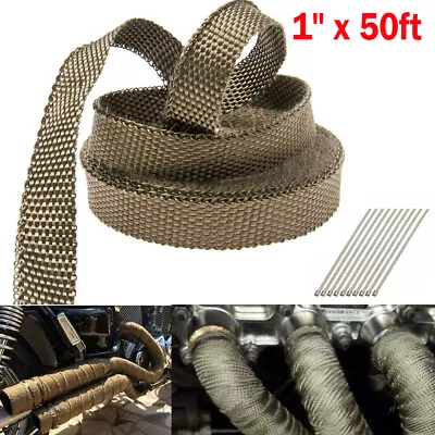 1  X50ft Titanium Header Turbo Pipe Manifold Exhaust Heat Wrap Tape &10 Ties NEW • $14.65