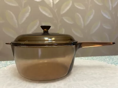 Visions Corning Ware Pyrex Cookware. 2.5 L Large Glass Amber Pot W/ Lid.  • $35