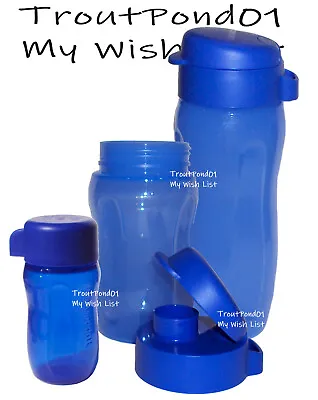 TUPPERWARE Eco Bottles Set 3 Sports Water Travel 3 Oz Mini 10.5 Oz 16 Oz Blue • £38.60
