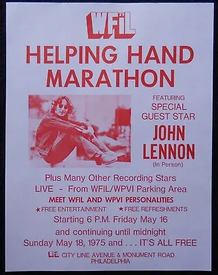 ORIGINAL John Lennon PROMO 1975 Helping Hand Marathon WFIL Flier Rare BEATLES • $24.99