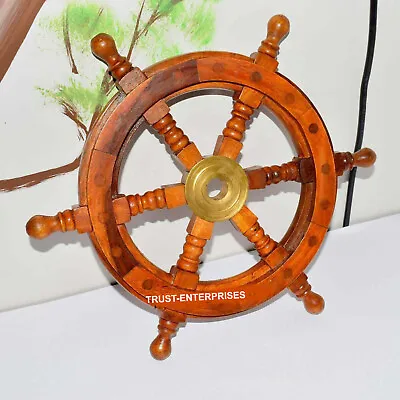 £31.32 • Buy 12 Brass Nautical Wooden Ship Steering Wheel Pirate Décor Wood Fishing Wall Boat
