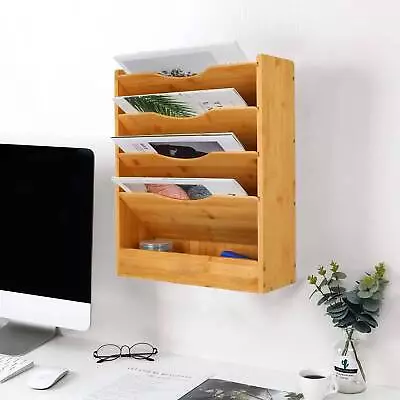 5 Tier Wooden Wall Mounted Magazine Rack Document File Holder Storage Organiser • £19.98