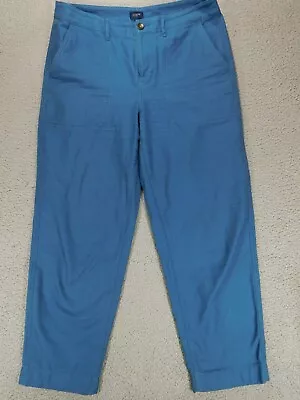 J Crew Womens Blue Cotton Capri Pants Size 10 Linen-Like Feel Cropped Reimagined • $12.99
