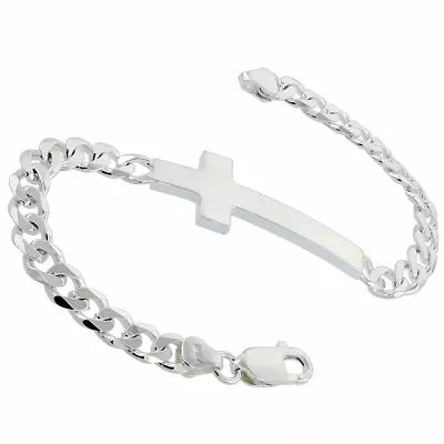 Sterling Silver Large Sideways Cross Bracelet For Men And Women Italy 7~8 Inches • $44.75