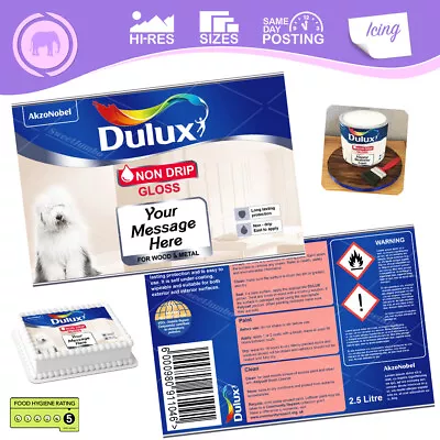 Decorator Dulux Paint Tin Can Label Cake Topper Personalised Edible Icing • £15.97