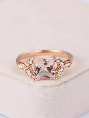 1ct Lab-Created Peach Morganite Solitaire Engagement Ring 14k Rose Gold Plated • $97.99