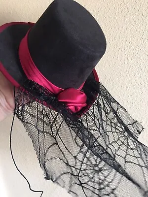 Mini Steampunk Black Felt Spider Veil Top Hat Costume • $16.99