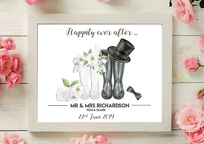 £4.95 • Buy A4 PERSONALISED WEDDING/ENGAGEMENT GIFT - Wellies / Mr And Mrs Present UNFRAMED