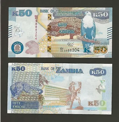 $10 • Buy ZAMBIA 50 Kwacha 2022, P-NEW, Brand New Date, Pack Fresh UNC, Pretty Banknote