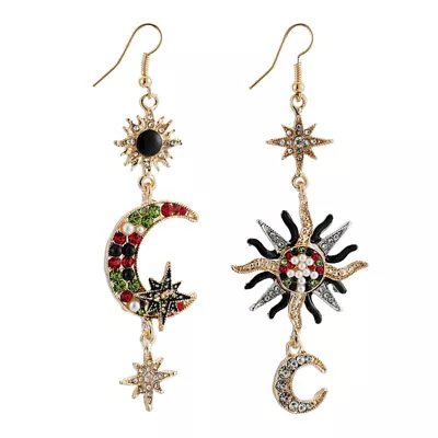 Mismatched Sun Moon Earrings Sun Moon Dangle Earrings Mens Gothic Earrings • $9.45