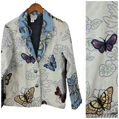 Vintage Coldwater Creek Size Small Butterfly Tapestry Jacket Coat Floral Art  • $33.99