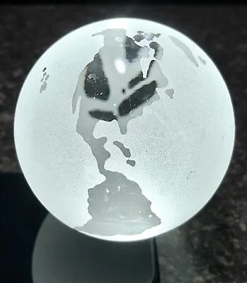 Vintage World Globe Earth Paperweight Etched Frosted Crystal Glass Clear 3  In • $20