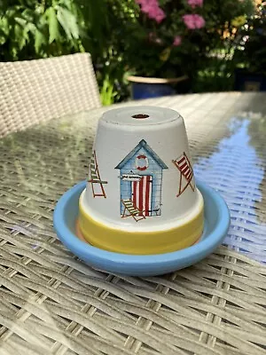 Flower Pot Ashtray Incense Pot Dia 13cm Beach Hut Deckchair Decals Cream Garden • £13.99