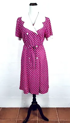 Osti Vintage Rockabilly Pink White Polka Dot Dress Tag Size 14 Retro  D1 • $45