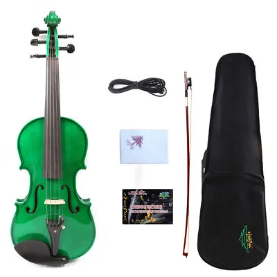 5string Green 4/4 Electric Violin Spruce Maple Handmade Nice Tone Free Case #EV1 • $199