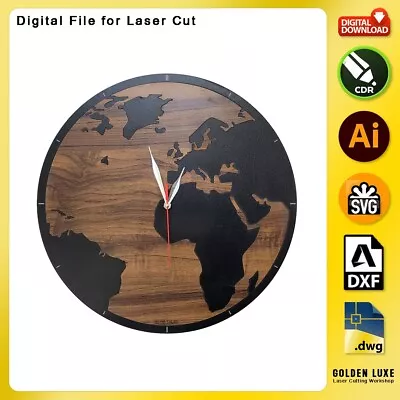 Wall Decorative Clock CW036 Earth DXF SVG CDR File Vector For Laser Cut • $3.99