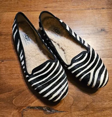 UGG Shoe Women Size 6 Zebra Print Calf Hair Leather Slip On Loafers Alloway • $22.40