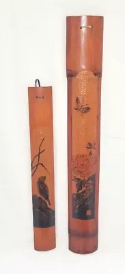 Mid Century Pair Of Japanese Fine Bamboo Wall Sculptures Dated 1951 • $60
