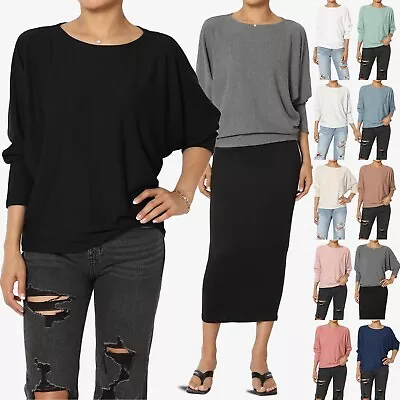 TheMogan Closet-Essential Drapey 3/4 Dolman Sleeve Crew Neck Relaxed Ribbed Top • $22.99