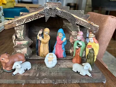 Vintage Nativity Scene With Stable Christmas Decoration Eight Pieces • £10