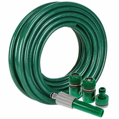 30m Garden Hose Pipe Water Reinforced Tough Outdoor Pipe Gun / Nozzle & Fittings • £13.99