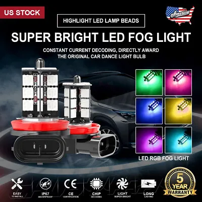 LED Car Fog Light Bulb H8 H9 H11 Light 16 Color Changing RGB Remote High Power • $26.92