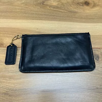 Coach Vintage Skinny Case Black Leather Zip Slim Wallet Striped Lining • £65.45