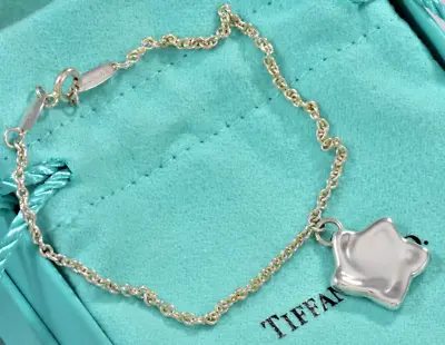 Tiffany & Co Silver Elsa Peretti Star Charm 7.26  Chain Bracelet In Pouch Rare • $247.49