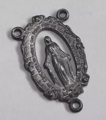 Vtg Rosary Part Open Work Miraculous Virgin Mary Floral Ornate Centerpiece Medal • $10