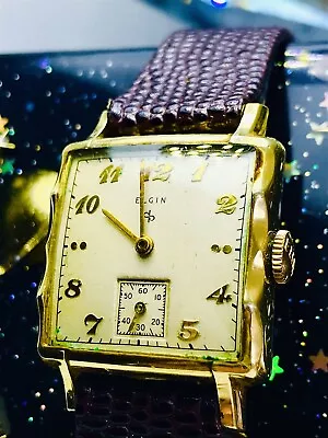 VINTAGE ART-DECO 1940s ELGIN 10K RGP BEZEL 683-CAL MENS WATCH • $29.99