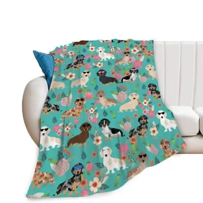 Dachshund Dog Flowers Florals Blanket Soft Fleece Throw Blanket Cozy Fuzzy Wa... • $32.01