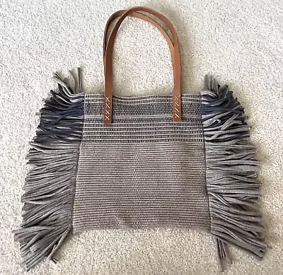 Western Hobo Fringe Handbag Leather Festival Rodeo Gray Blue Packable Cowboy • $23.93