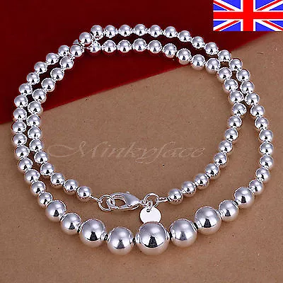 925 Sterling Silver Plt Ball Bead Necklace Graduated 18  925 Free Gift Bag • £4.99