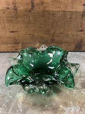 Murano Glass Bullicante Controlled Bubbles Green Ashtray.  • $40