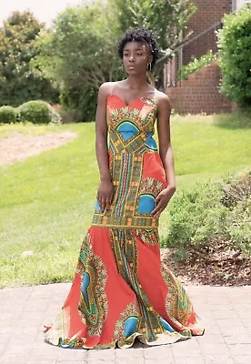 African Print Ankara Sweetheart Neckline Mermaid Maxi Dress • $120