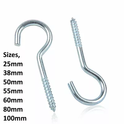 Screw In Hooks Strong Steel Small To Extra Large Heavy Duty Hanger Cup Hook VAT • £3.28