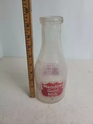 Meadow Gold Dairy Silver Seal Milk Bottle Pyroglaze Embossed • $22