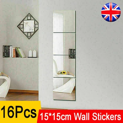 £4.89 • Buy 16X Glass Mirror Tiles Wall Sticker Self Adhesive Stick On Art Home Decoration