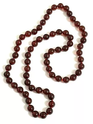 Gorgeous Long Art Deco Bakelite Cherry Amber Round Bead Necklace - 62 Grams • $105.50