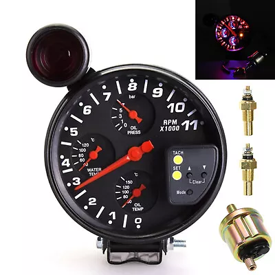 Universal 5  4-in-1 Oil+Water Temp Oil Pressure Gauge 0-11K RPM Tachometer M3S9 • $42.99