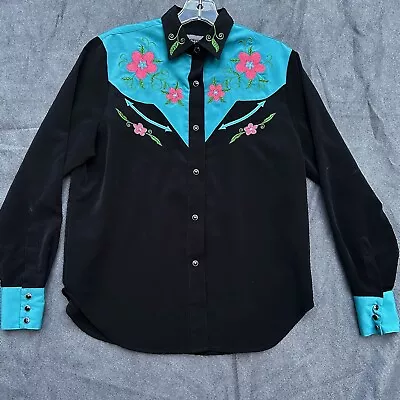 Vintage Silky Embroidered Western Shirt Arrows Sz Medium • $44