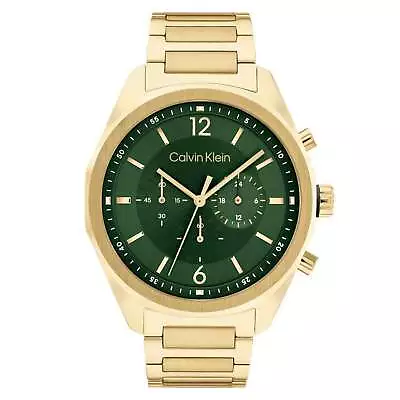 Calvin Klein Gold Steel Green Dial Chronograph Men's Watch - 25200266 • $319