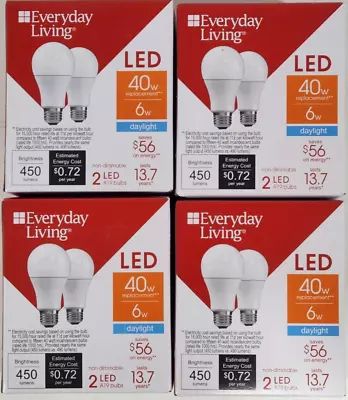 LED Daylight Light Bulb 6 Watt 40W Replacement A19 Medium Base - 8 Pack • $14.49