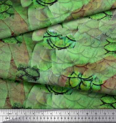 Soimoi Green Cotton Poplin Fabric Fish & Feather Animal Skin Print-Y8z • $10.62