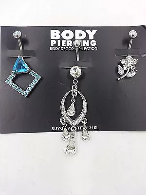 Lot Of 3 PCS Mix Surgical Steel Belly Botton Navel Ring Curved Bar Rhinestone • $9.99