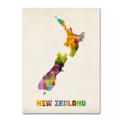 Michael Tompsett  Zealand Watercolor Map Canvas Art 18 X 24 • $42.04