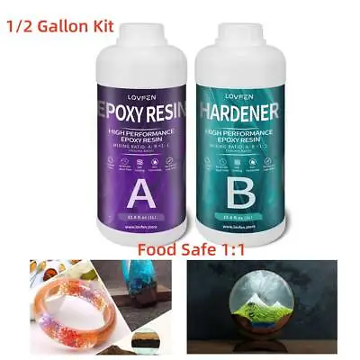 Food Safe 1:1 Clear Epoxy Resin 0.5 1/2 Gallon Kit - High Gloss Finish • $26.99