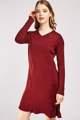 NEW Burgundy Wine Jumper Dress 10-12 Knitted Long Baggy Top Maternity • £11.99